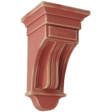 Ekena Millwork 6 1/2"W x 6 1/2"D x 12"H Raised Fluting Wood Vintage Decor Corbel, Salvage Red CORWD06X06X12RARD